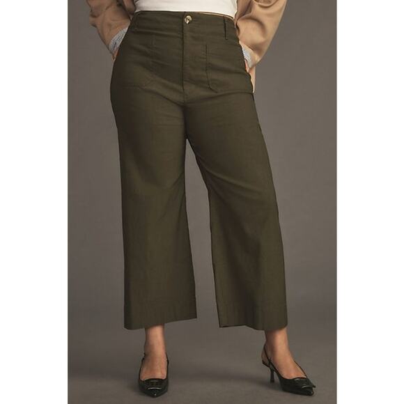 Anthropologie Maeve The Colette Magic Fabric Crop Wide-Leg Pants Green Sz 33 NEW - Picture 2 of 10